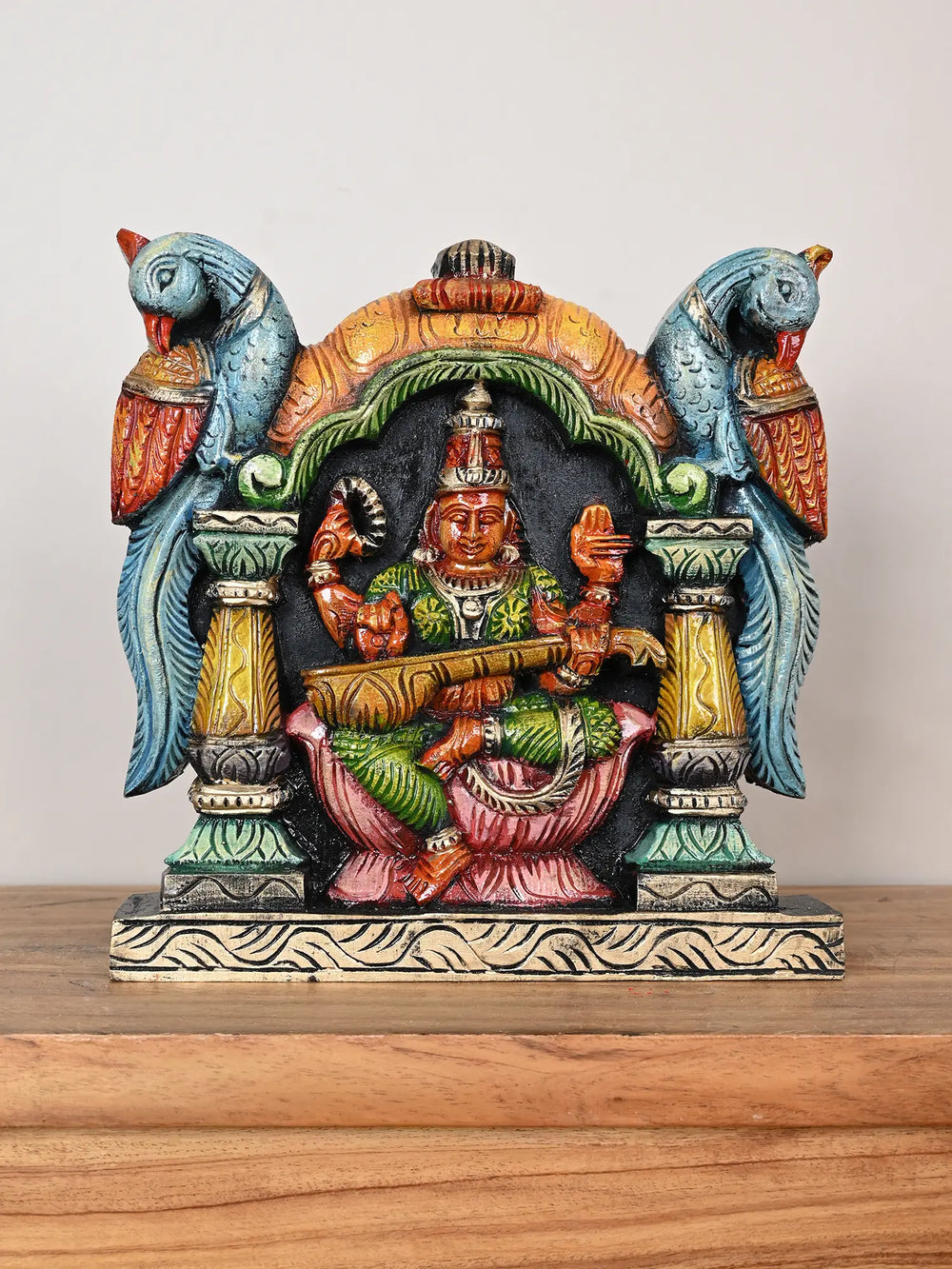 Wooden Goddess Saraswathi wall mount