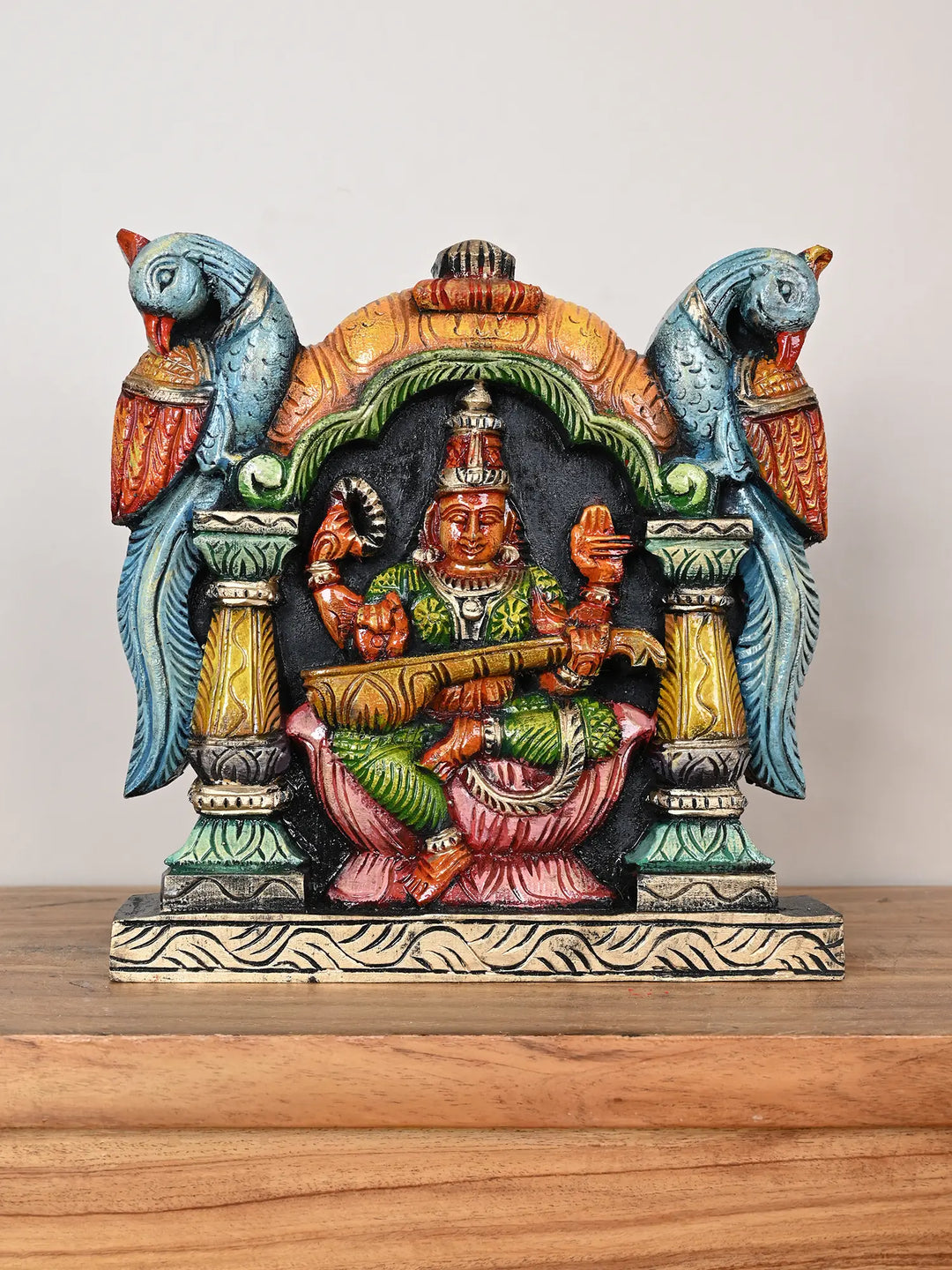 Wooden Goddess Saraswathi wall mount