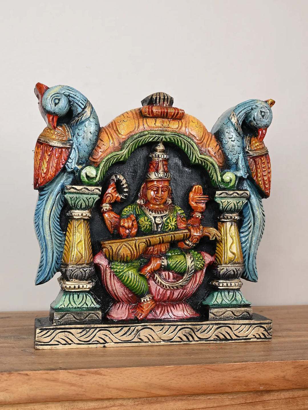 Wooden Goddess Saraswathi wall mount