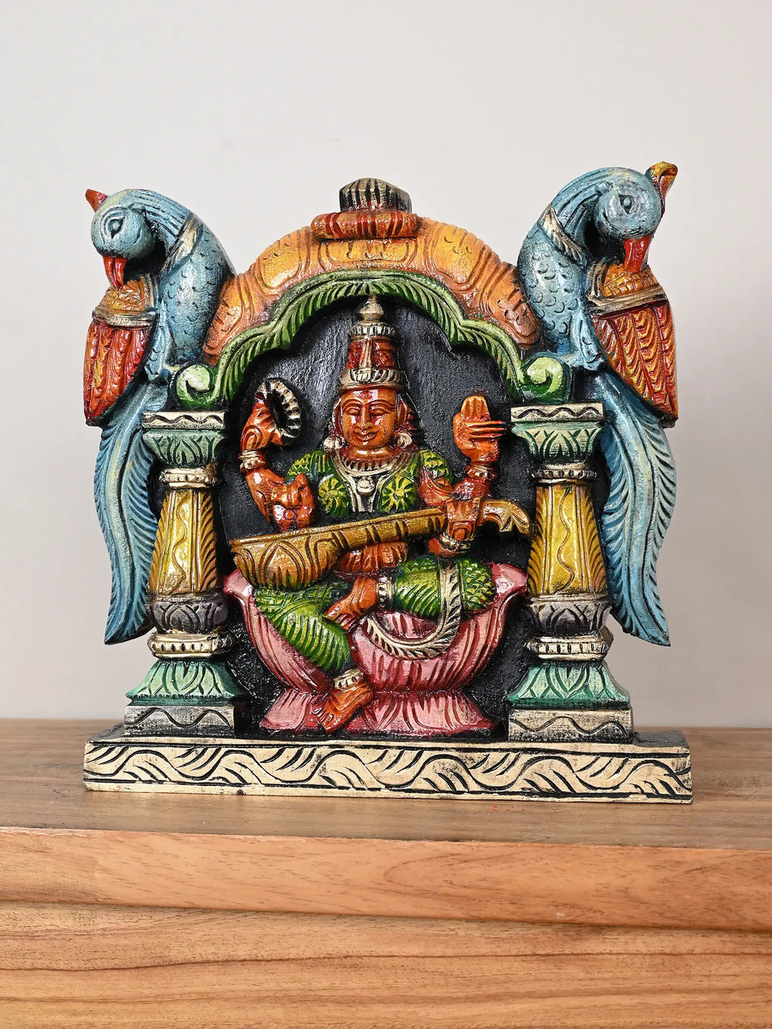 Wooden Goddess Saraswathi wall mount