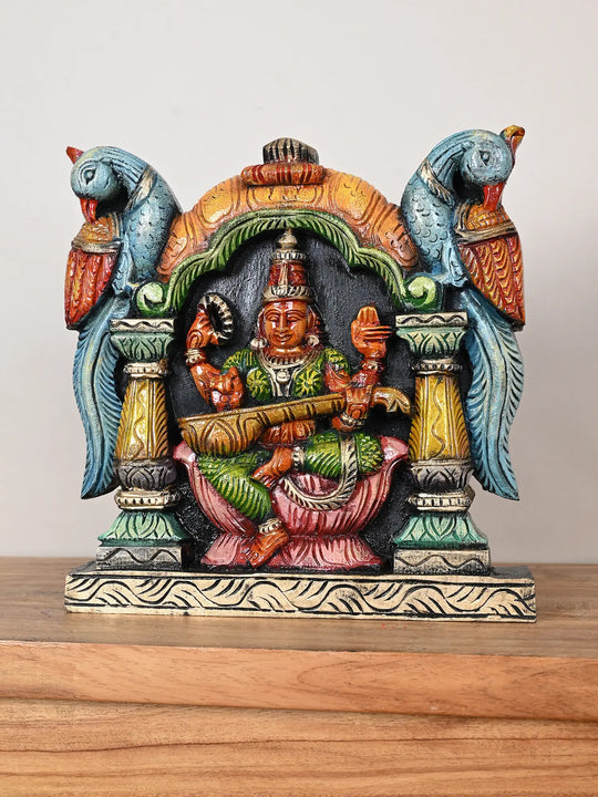 Wooden Goddess Saraswathi wall mount