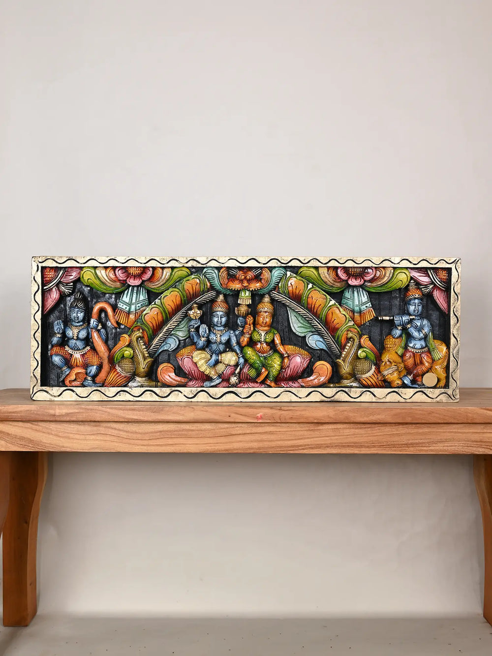 Wooden Vishnu with Lakshmi panel