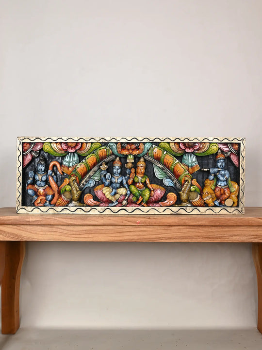 Wooden Vishnu with Lakshmi panel