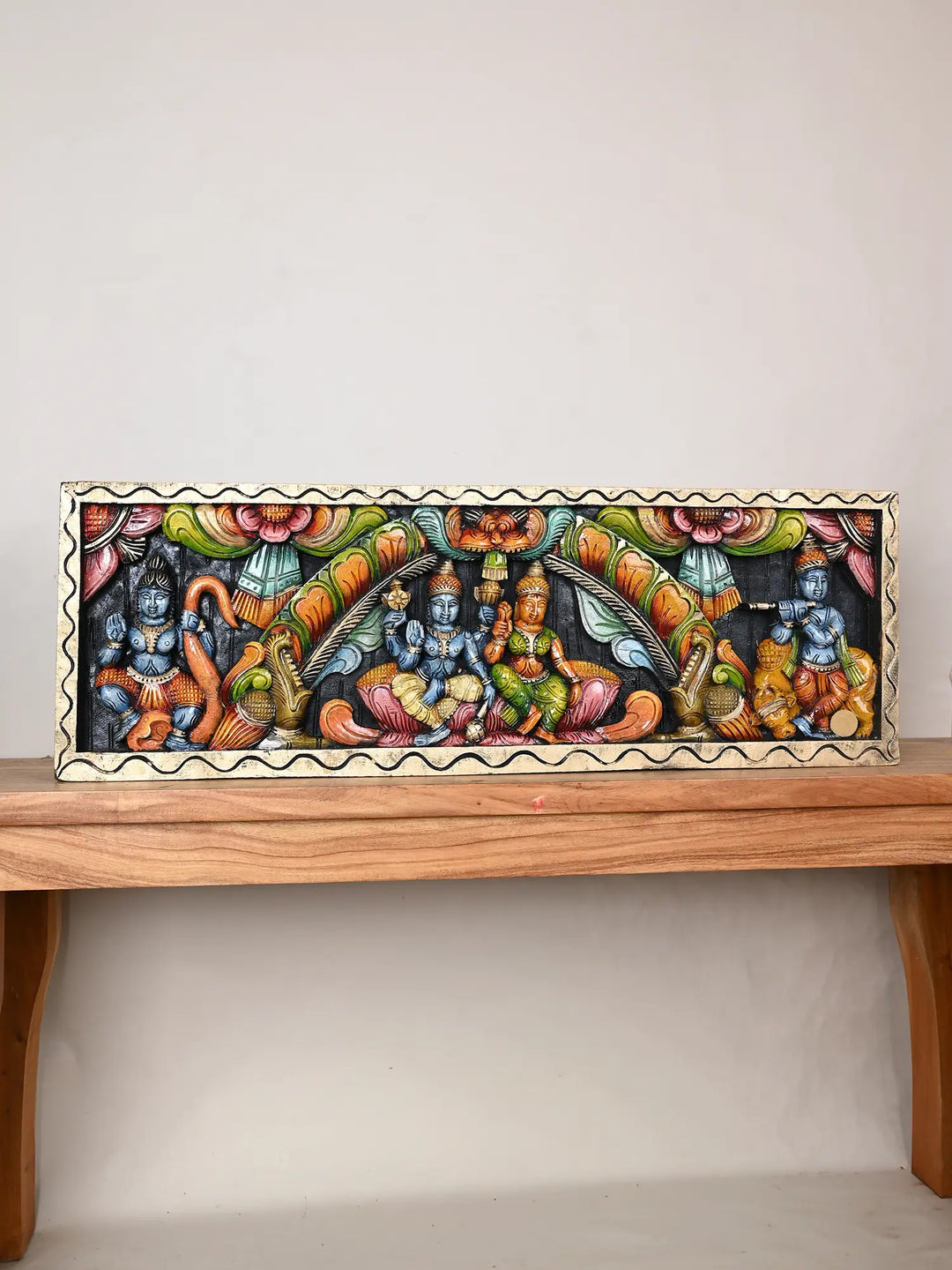 Wooden Vishnu with Lakshmi panel
