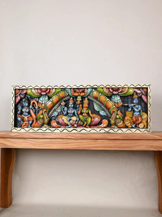 Wooden Vishnu with Lakshmi panel