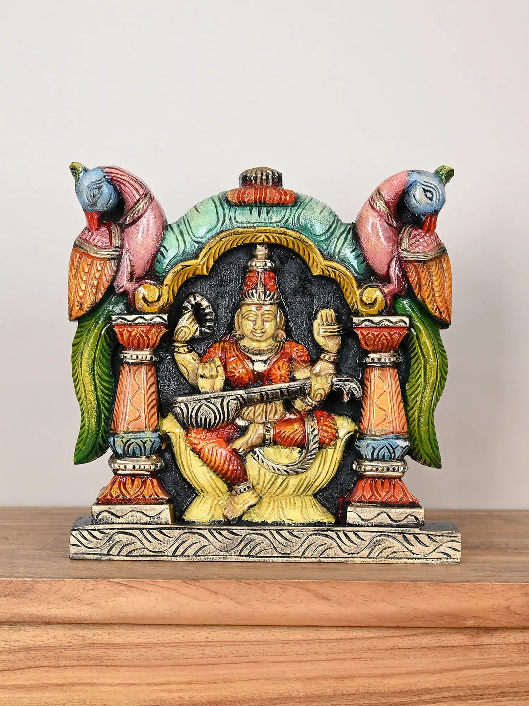 Wooden wall mount Goddess Saraswathi