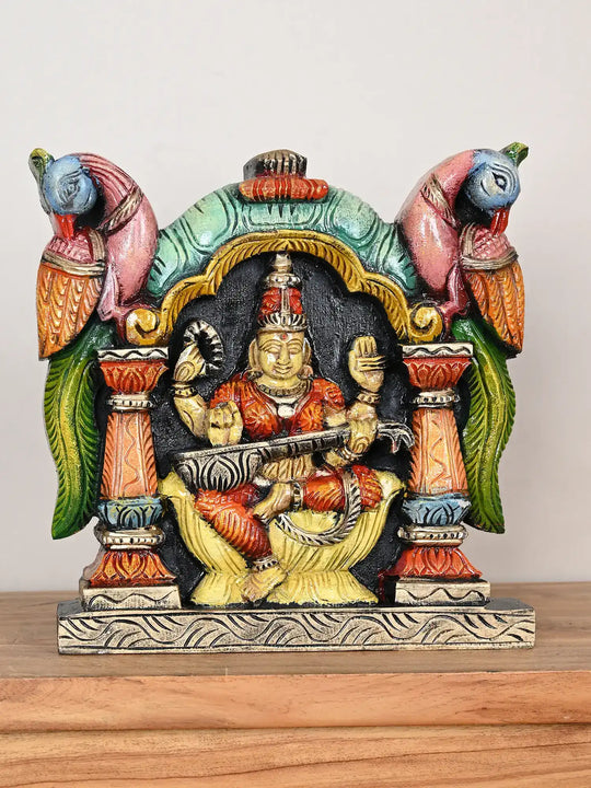Wooden wall mount Goddess Saraswathi