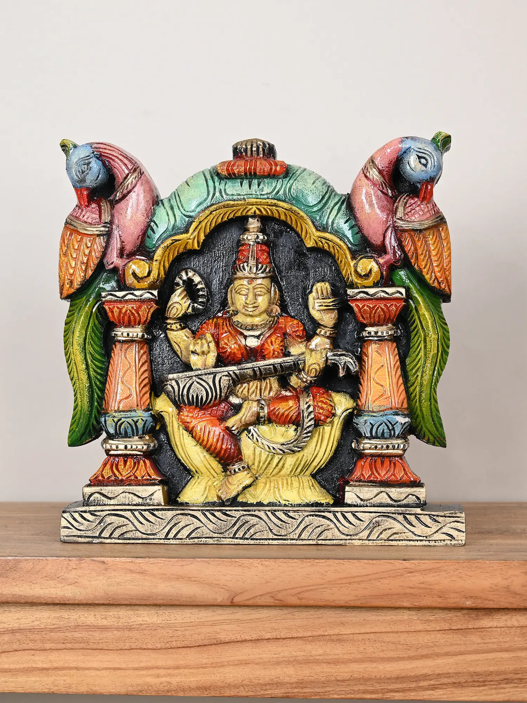 Wooden wall mount Goddess Saraswathi