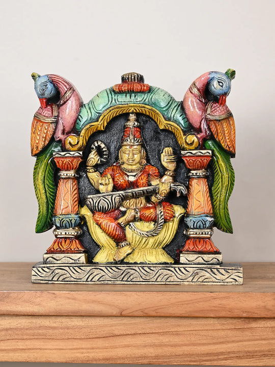 Wooden wall mount Goddess Saraswathi
