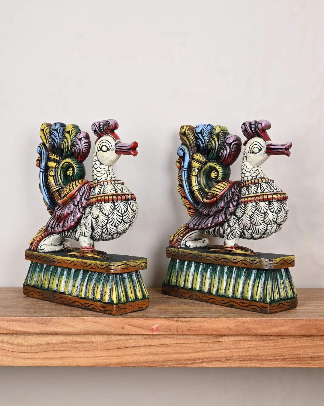 Multicolourd pair of Hamsa (annapakshi) Showpiece Sculpture 15"