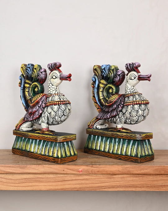 Multicolourd pair of Hamsa (annapakshi) Showpiece Sculpture 15"