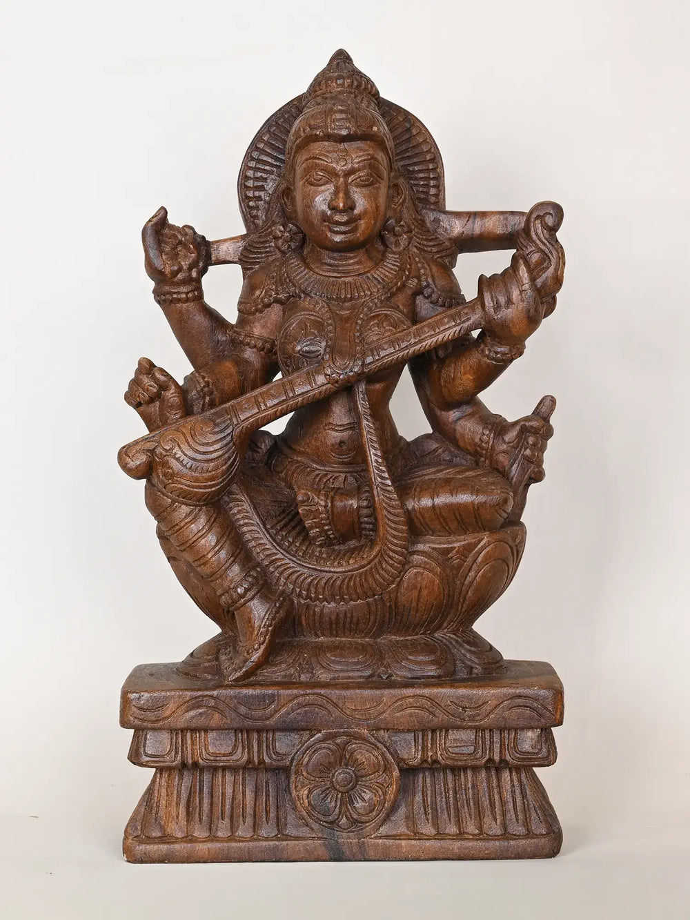 Goddess Saraswathi wooden idol