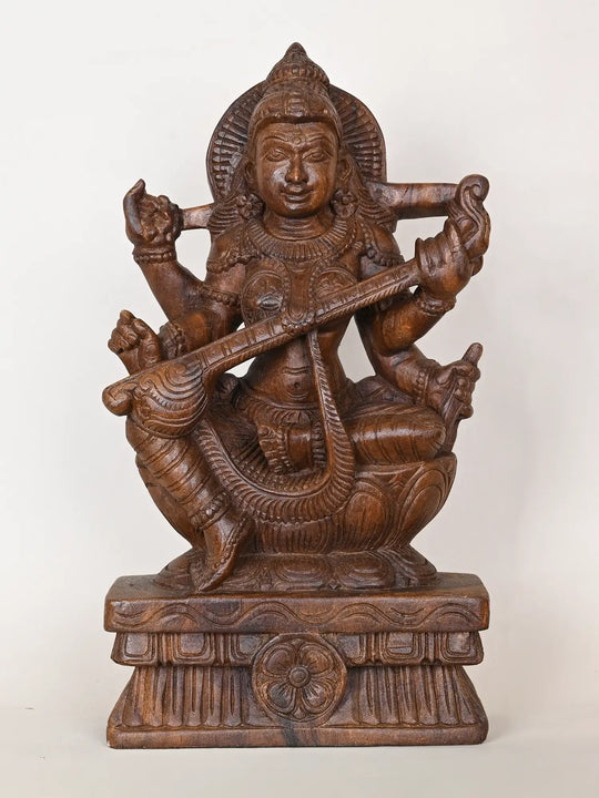 Goddess Saraswathi wooden idol