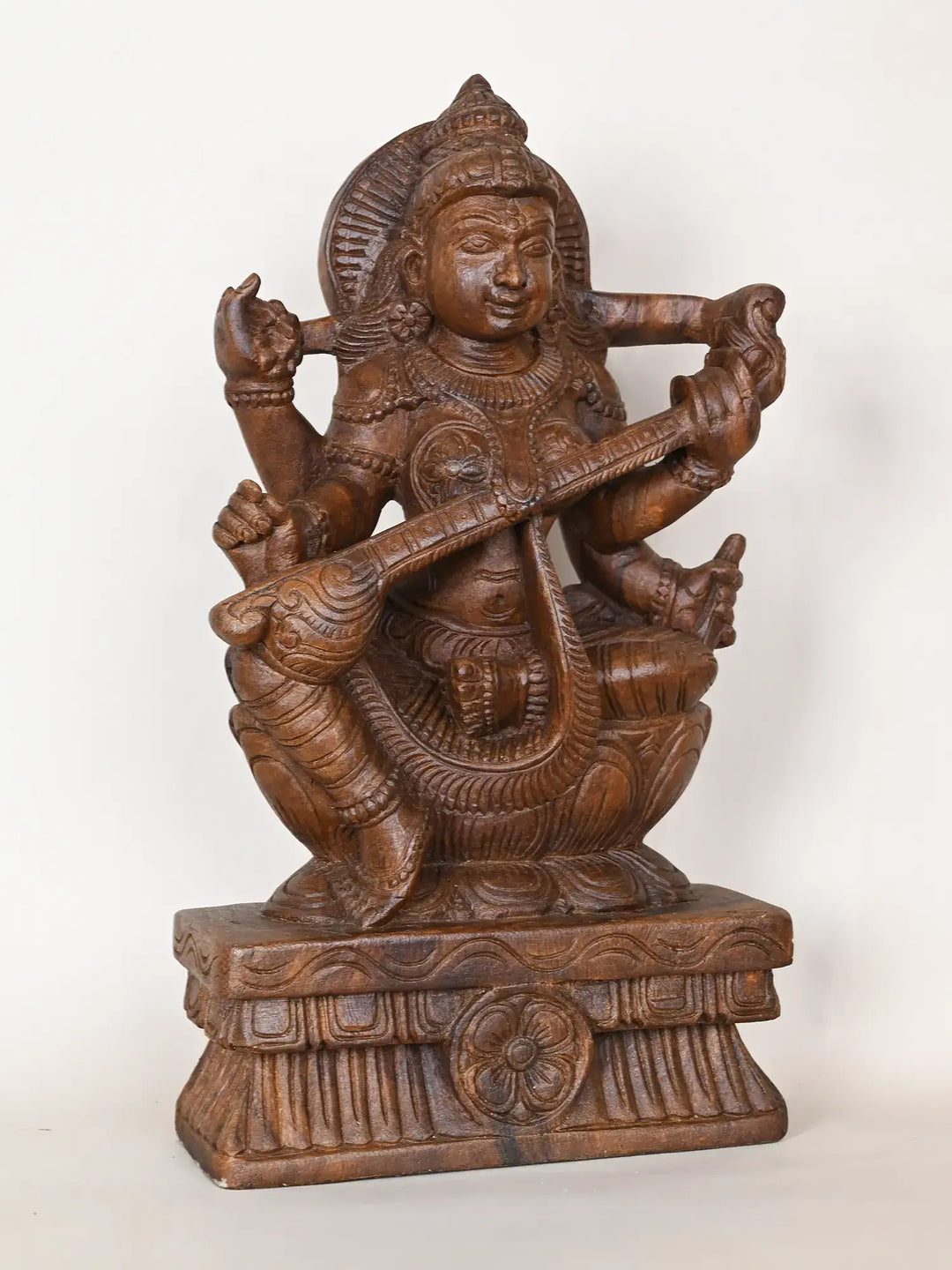 Goddess Saraswathi wooden idol