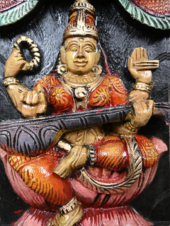 Hand Painted  Lakshmi, Ganesh With Saraswathi Panel 36"