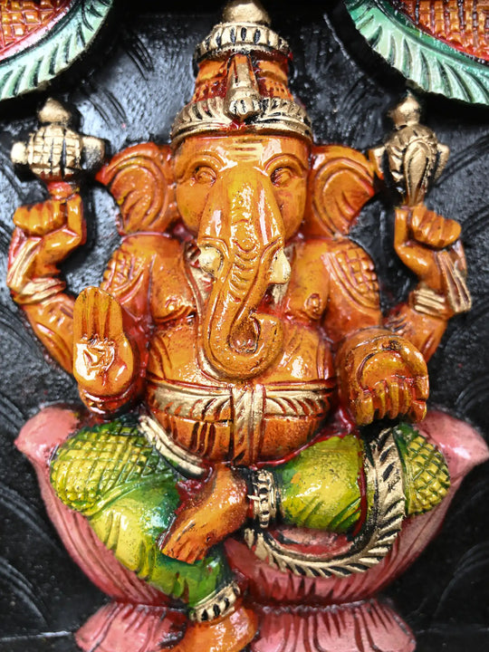 Hand Painted  Lakshmi, Ganesh With Saraswathi Panel 36"