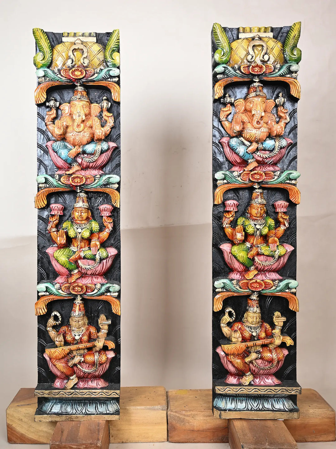 Wooden Ganesh, Lakshmi &amp; Saraswathi panel