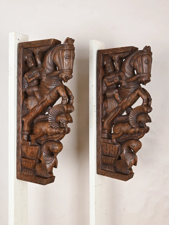 18" Horse with yali wooden wall bracket