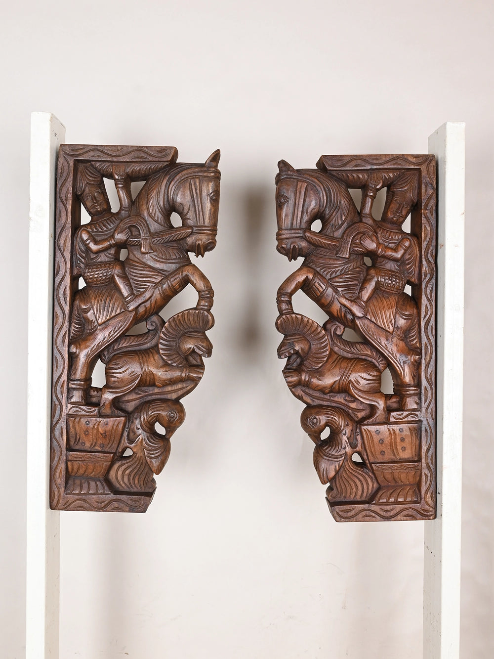 18" Horse with yali wooden wall bracket