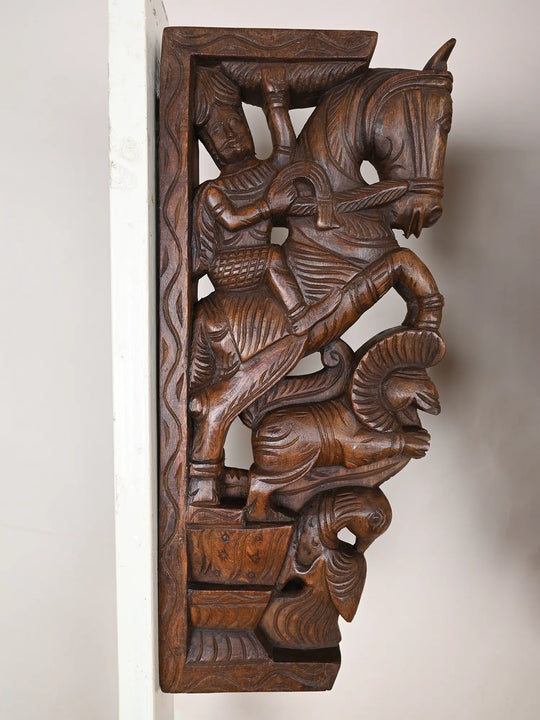 18" Horse with yali wooden wall bracket
