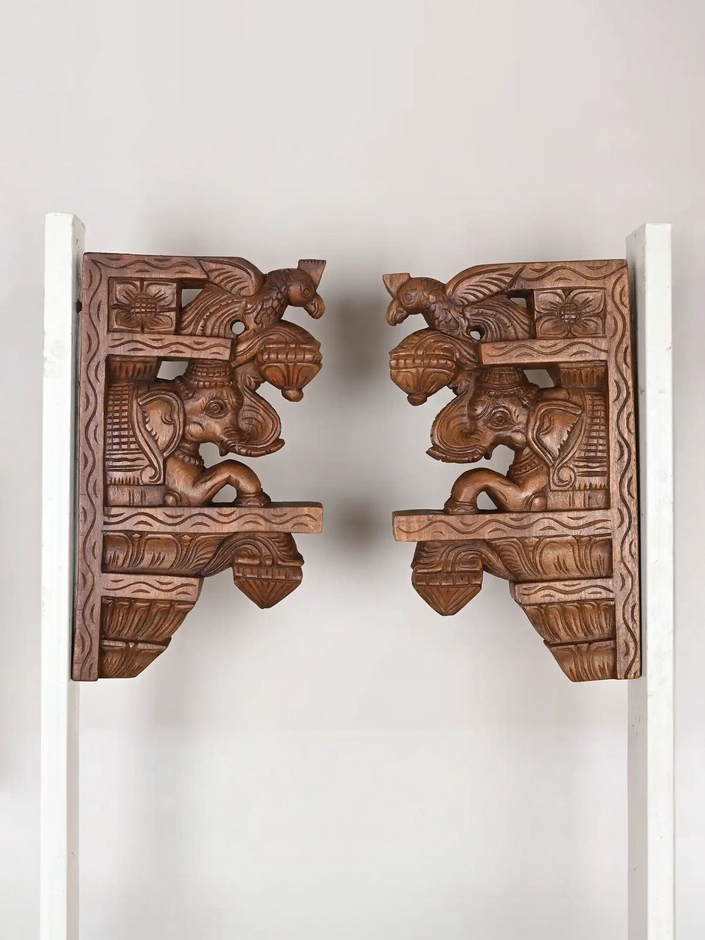 Paired Elephant wooden wall brackets
