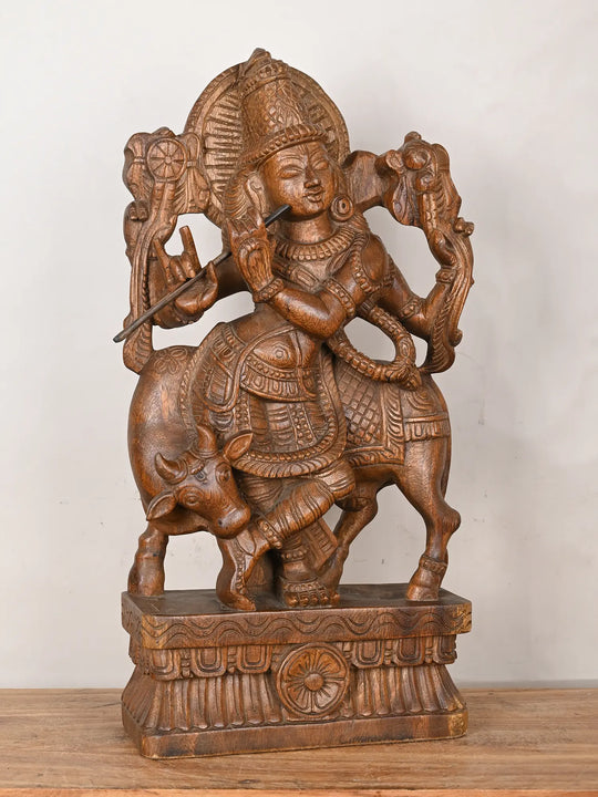 Wooden Lord Krishna statue