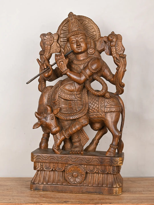 Wooden Lord Krishna statue