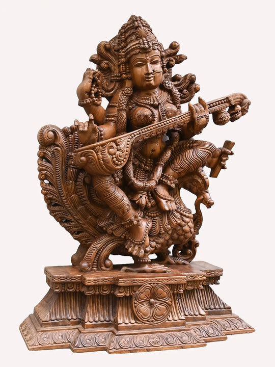 Wooden goddess Saraswathi