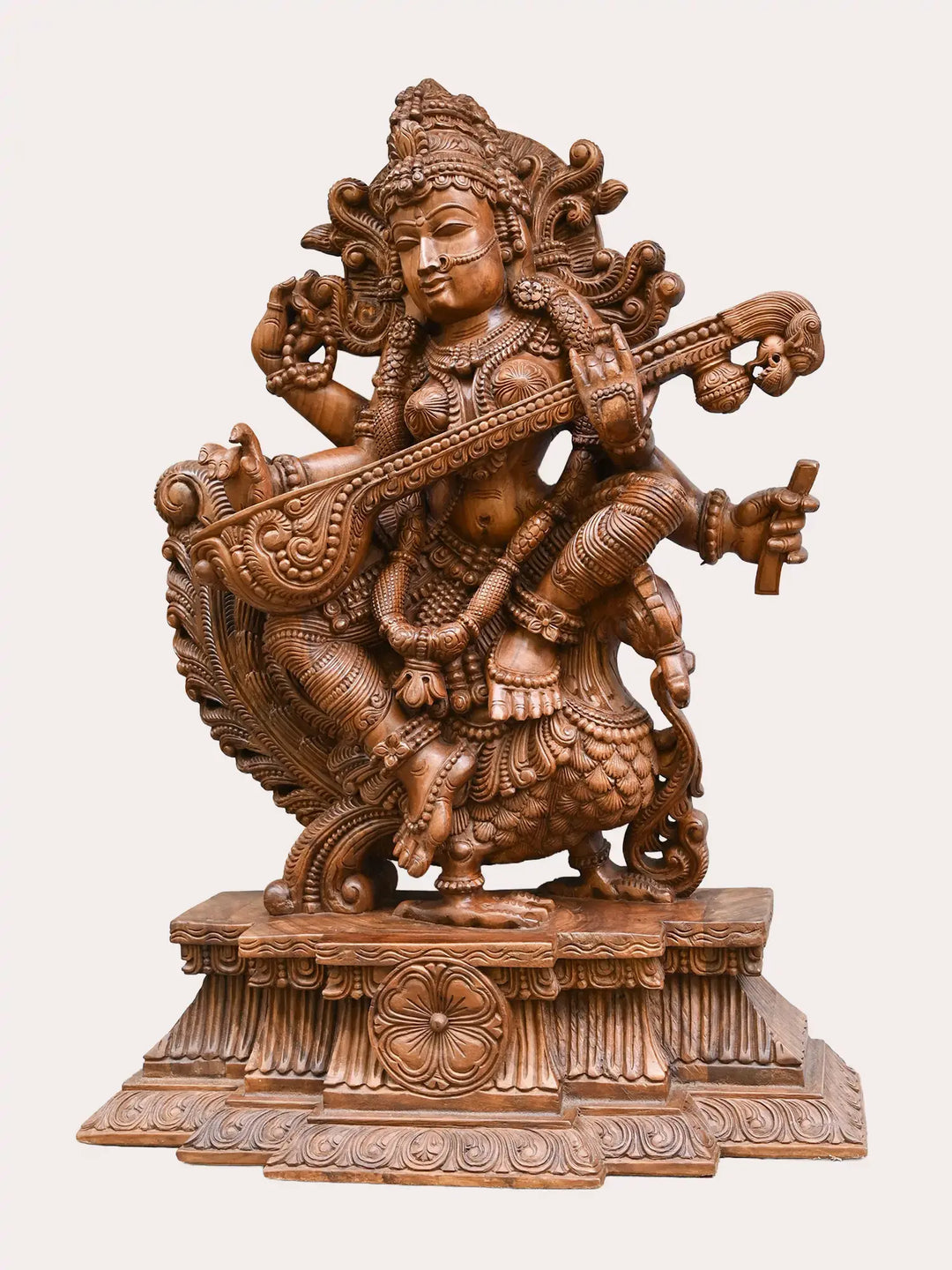 Wooden goddess Saraswathi