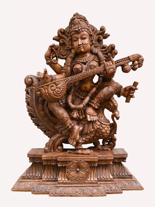 Wooden goddess Saraswathi
