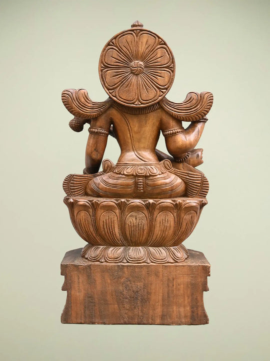 30" Wooden Goddess Saraswathi statue