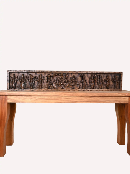 Wooden reclining Lord Vishnu panel