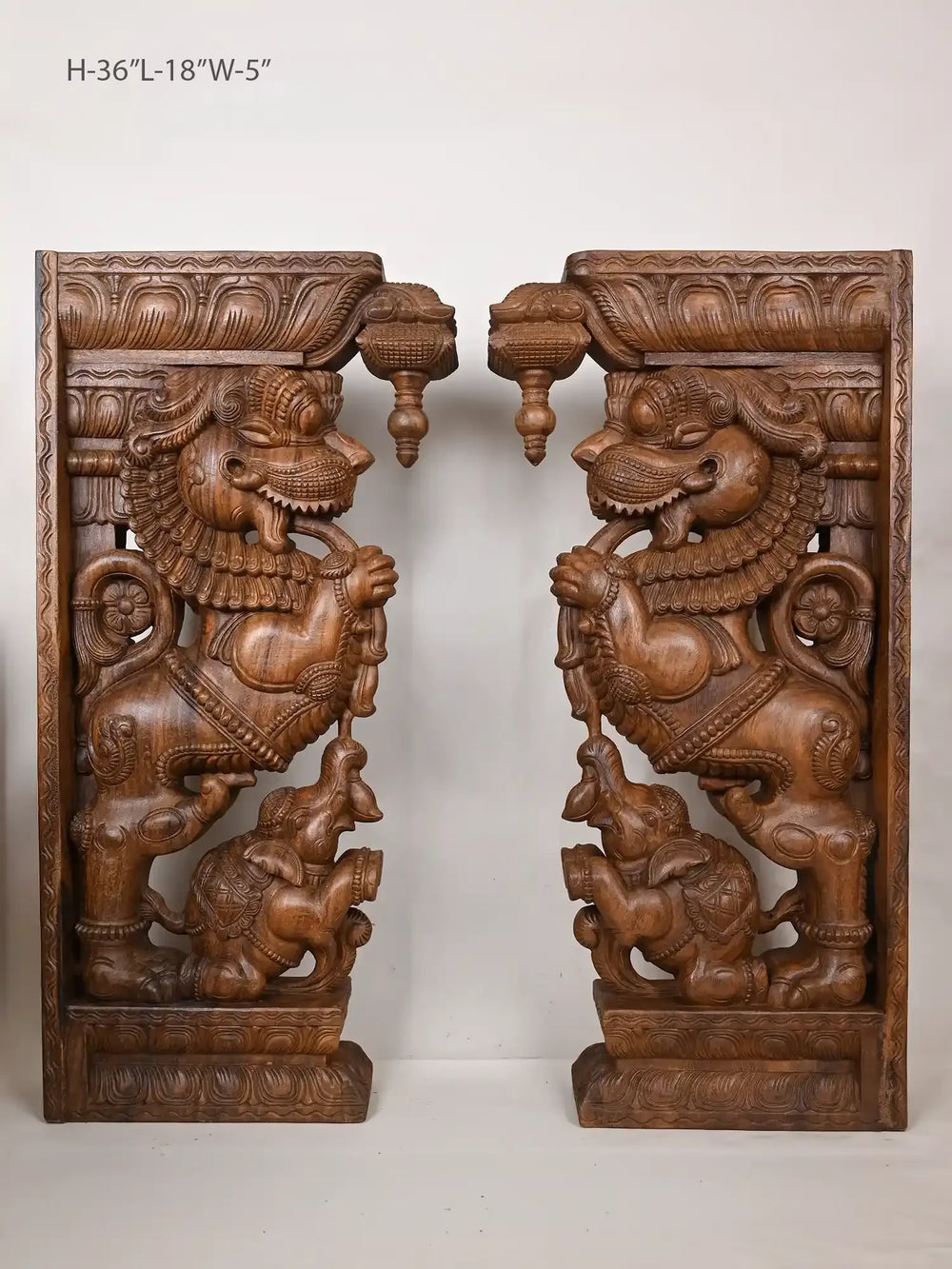 Pair of wooden Yali brackets