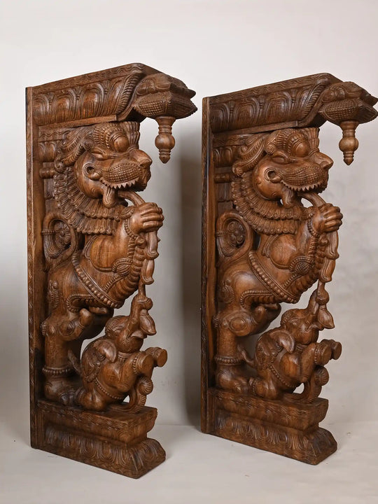 Pair of wooden Yali brackets