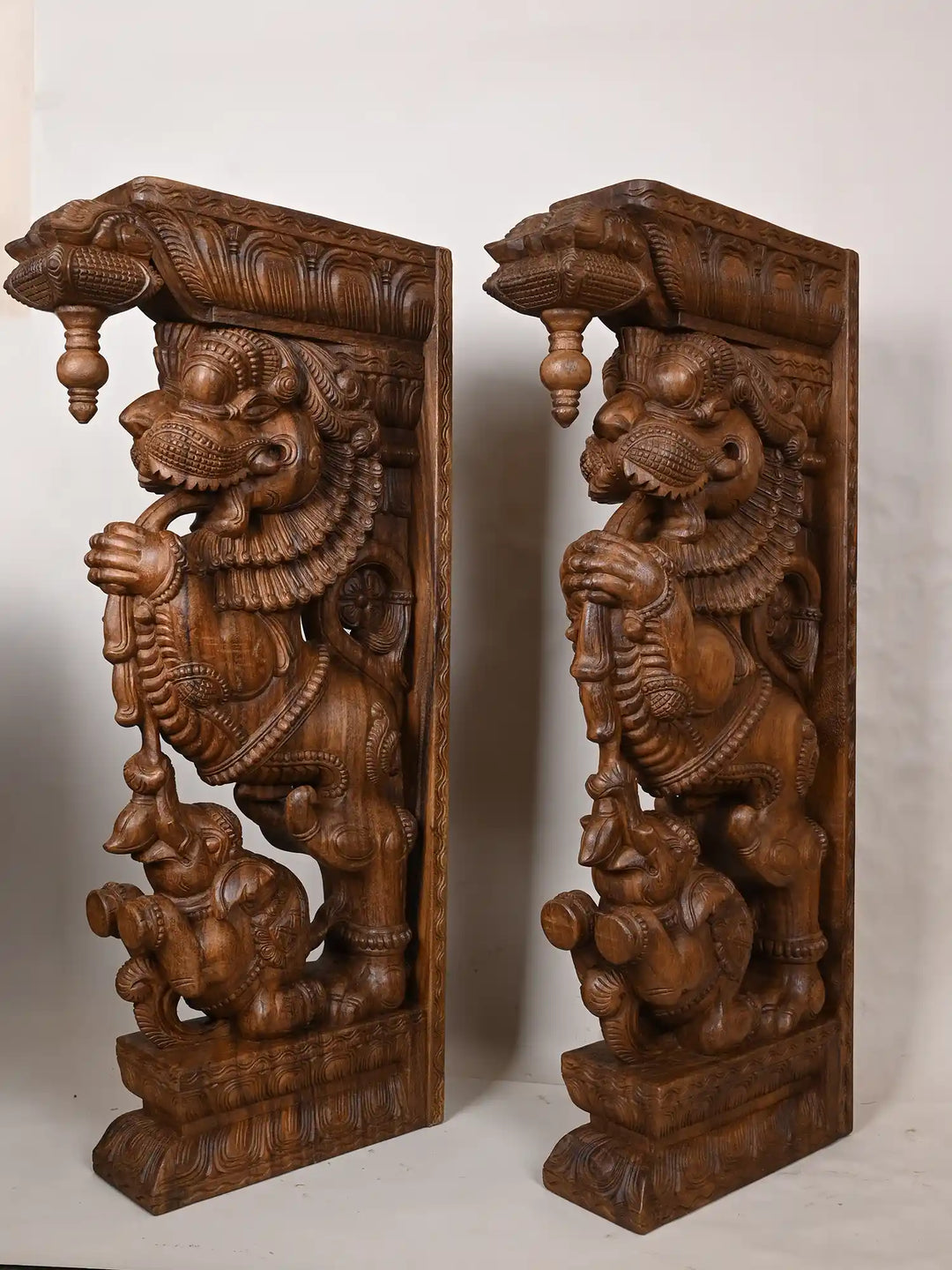 Pair of wooden Yali brackets