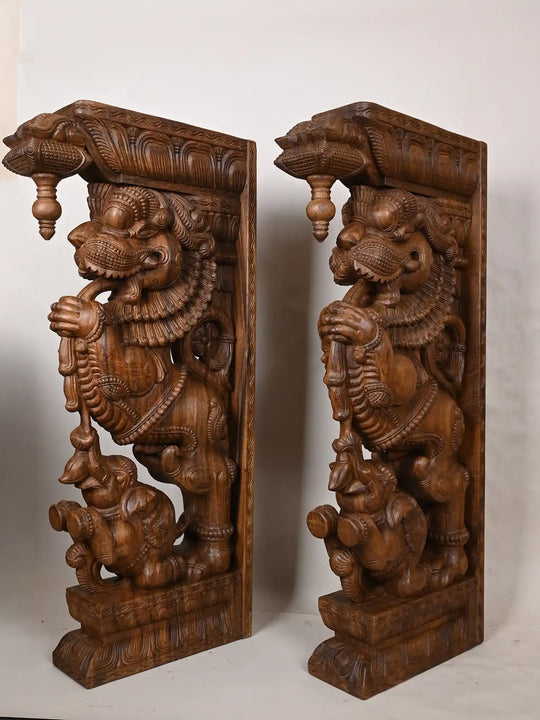 Pair of wooden Yali brackets