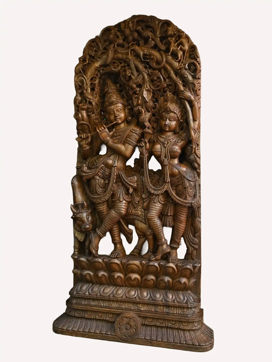 Wooden jaliwork Lord Krishna and Radha