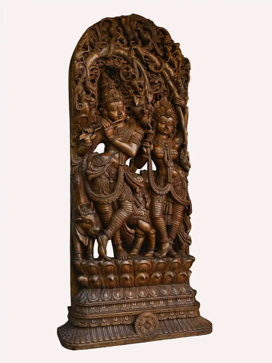 Wooden jaliwork Lord Krishna and Radha
