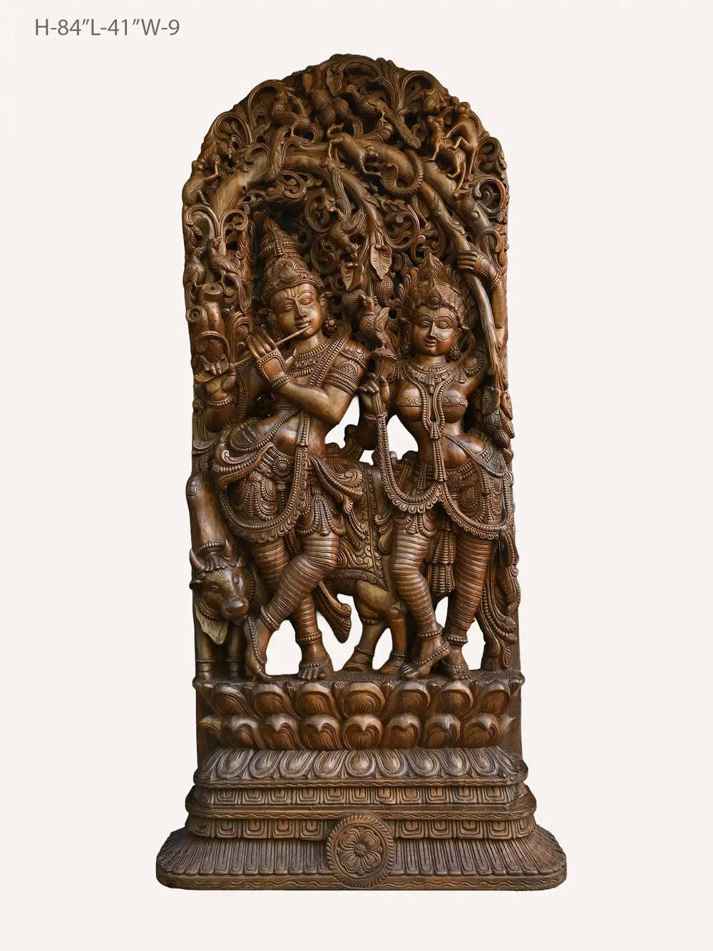 Wooden jaliwork Lord Krishna and Radha