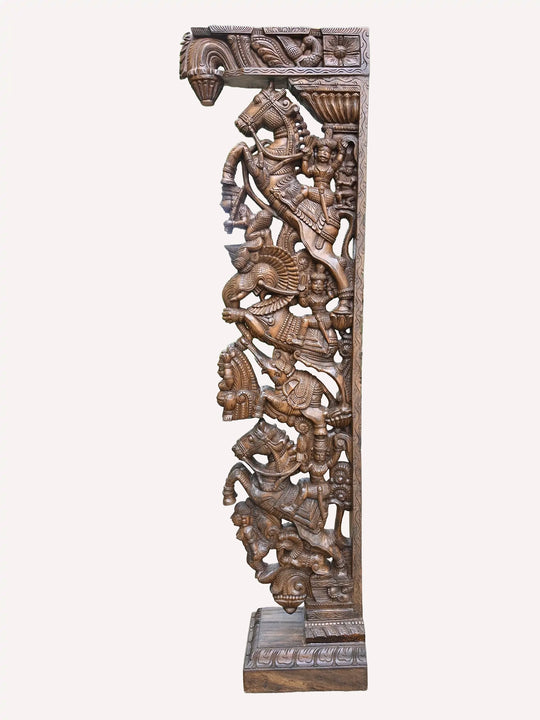 Pair of wooden horse & Yali warrior door brackets