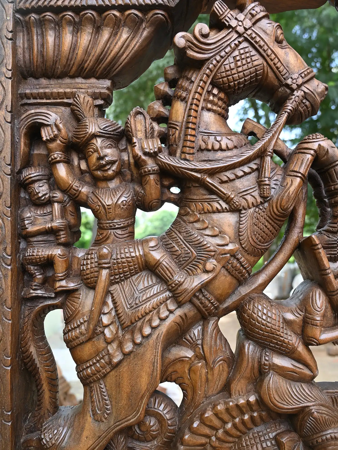 78" Chettinad Style Wooden Door Frame with Warriors