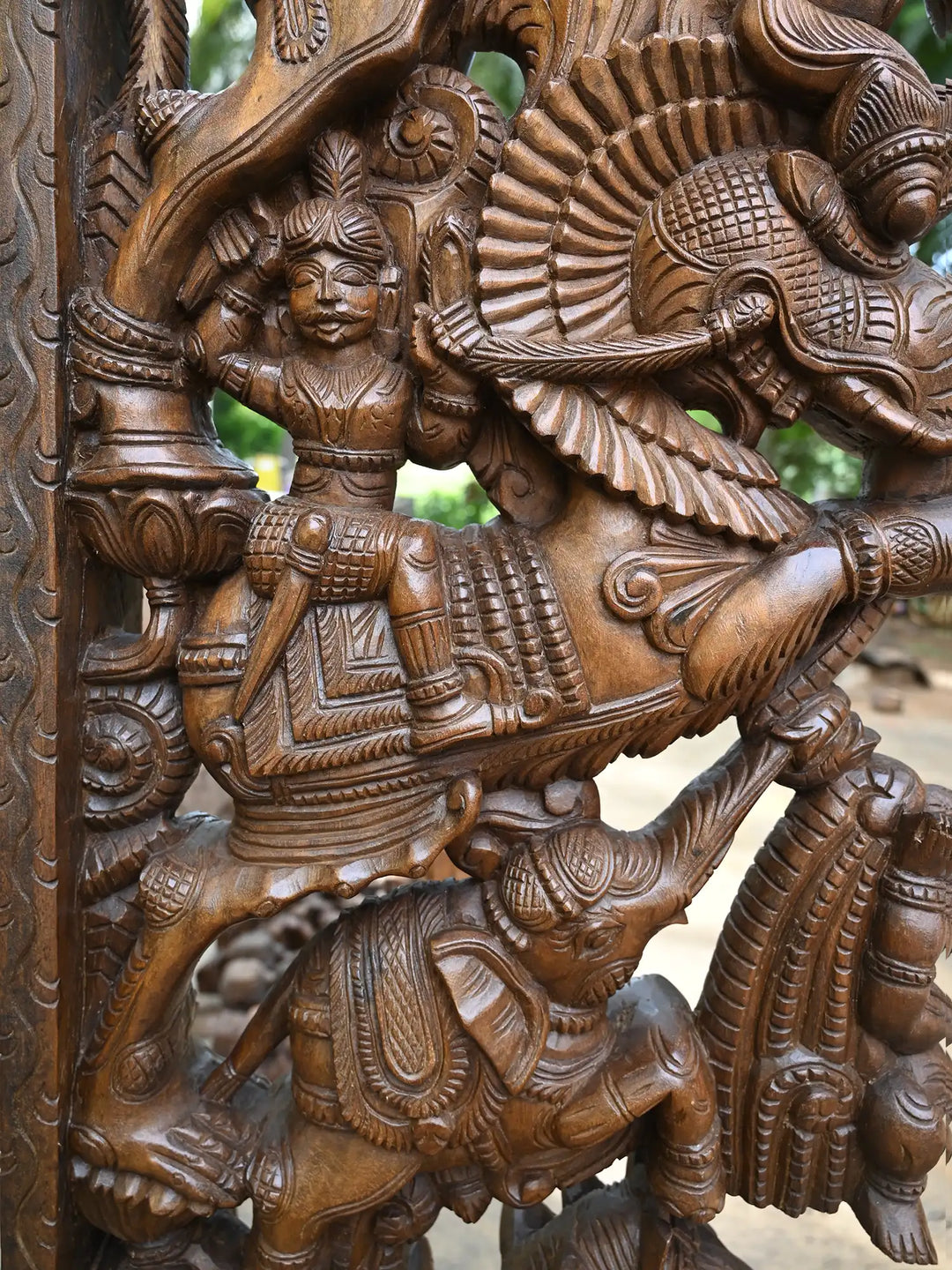 78" Chettinad Style Wooden Door Frame with Warriors