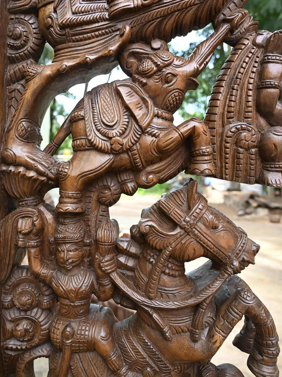 78" Chettinad Style Wooden Door Frame with Warriors