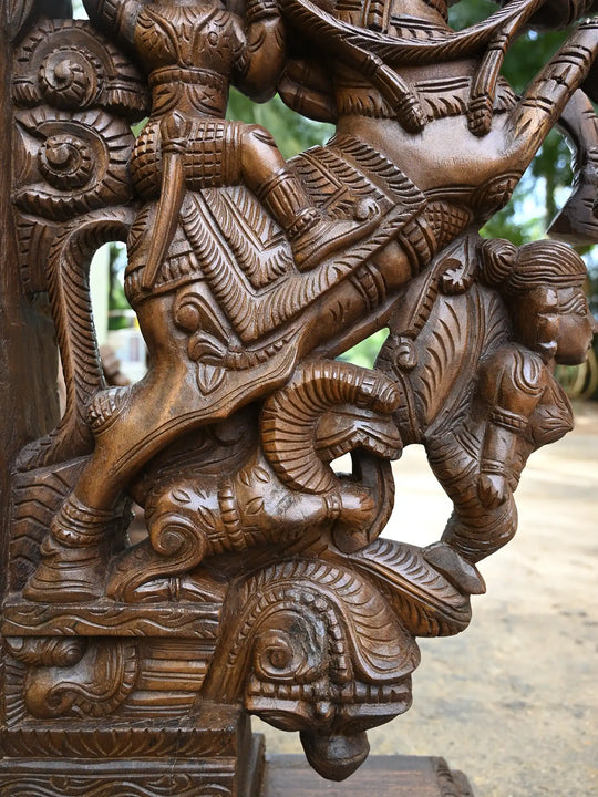 78" Chettinad Style Wooden Door Frame with Warriors