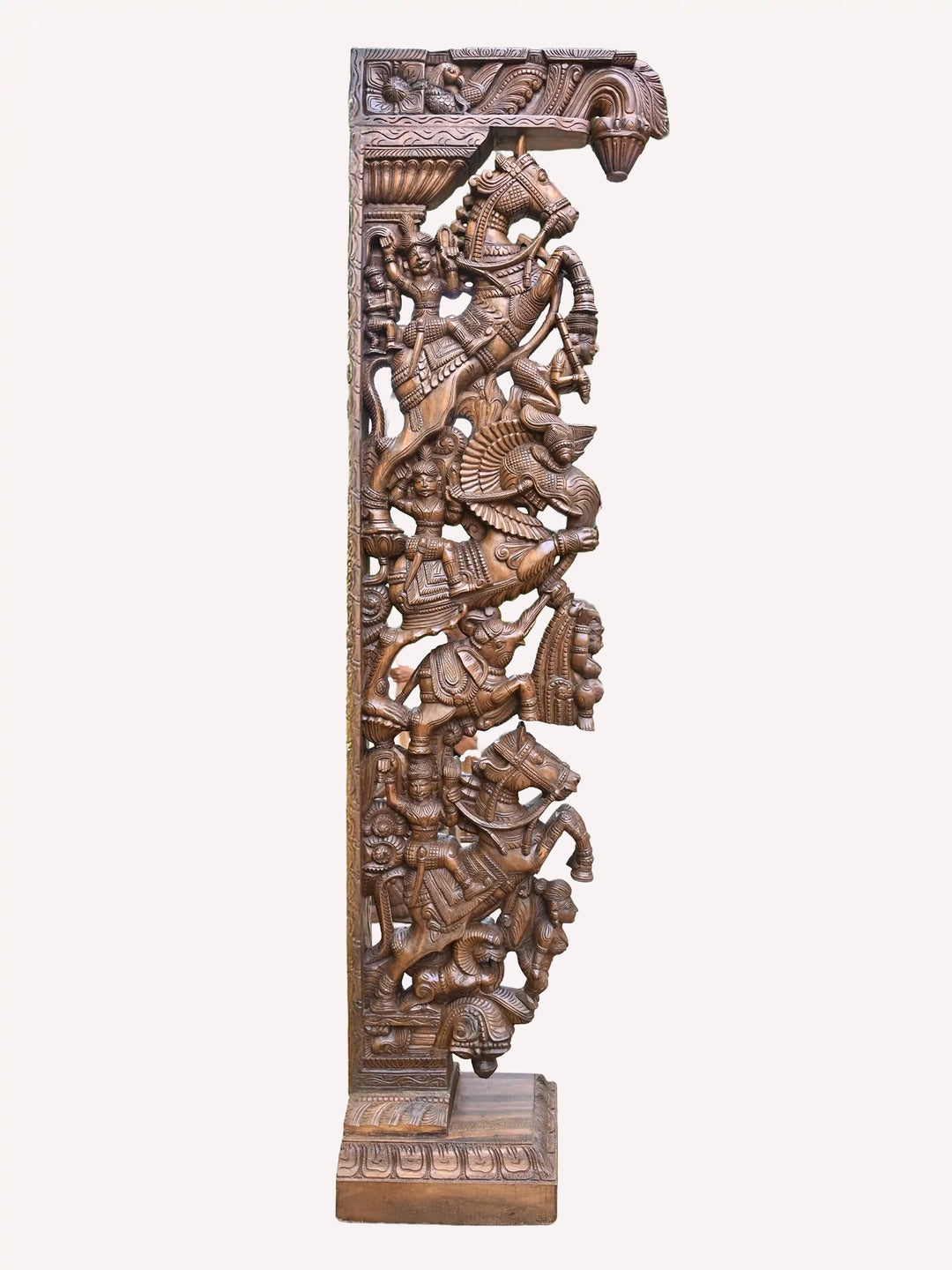 Pair of wooden horse & Yali warrior door brackets