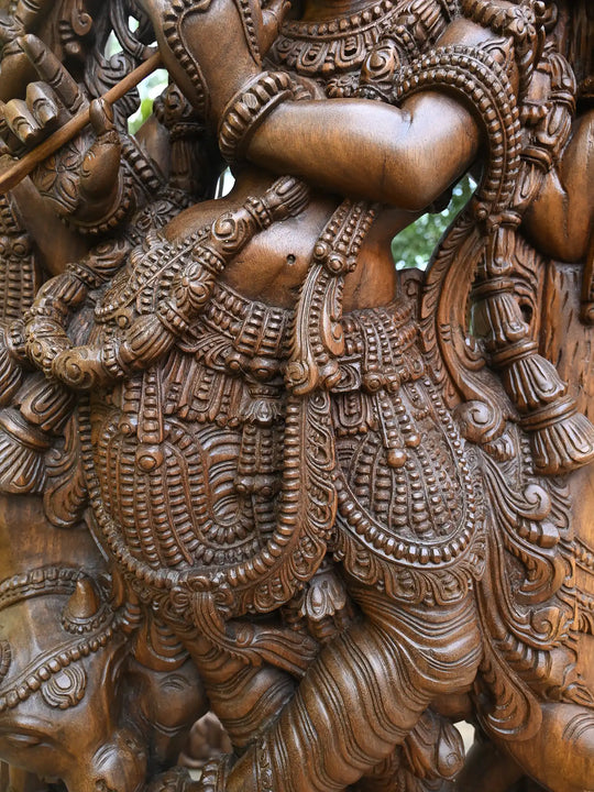 80" Jaliwork Lord Krishna With Cow