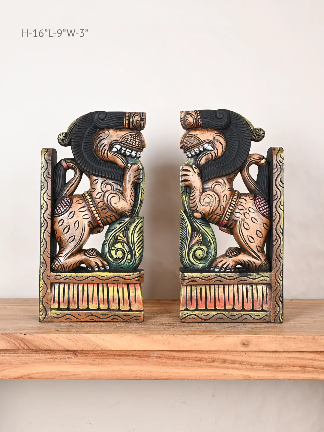 Pair of wooden Yali wall brackets