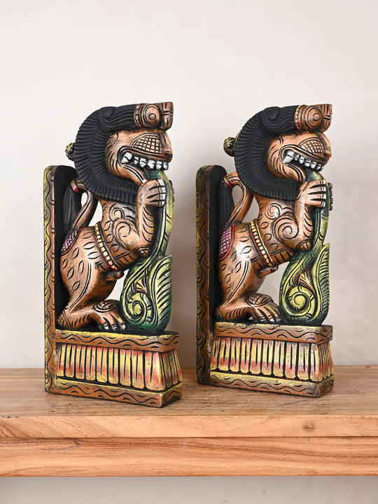 Pair of wooden Yali wall brackets