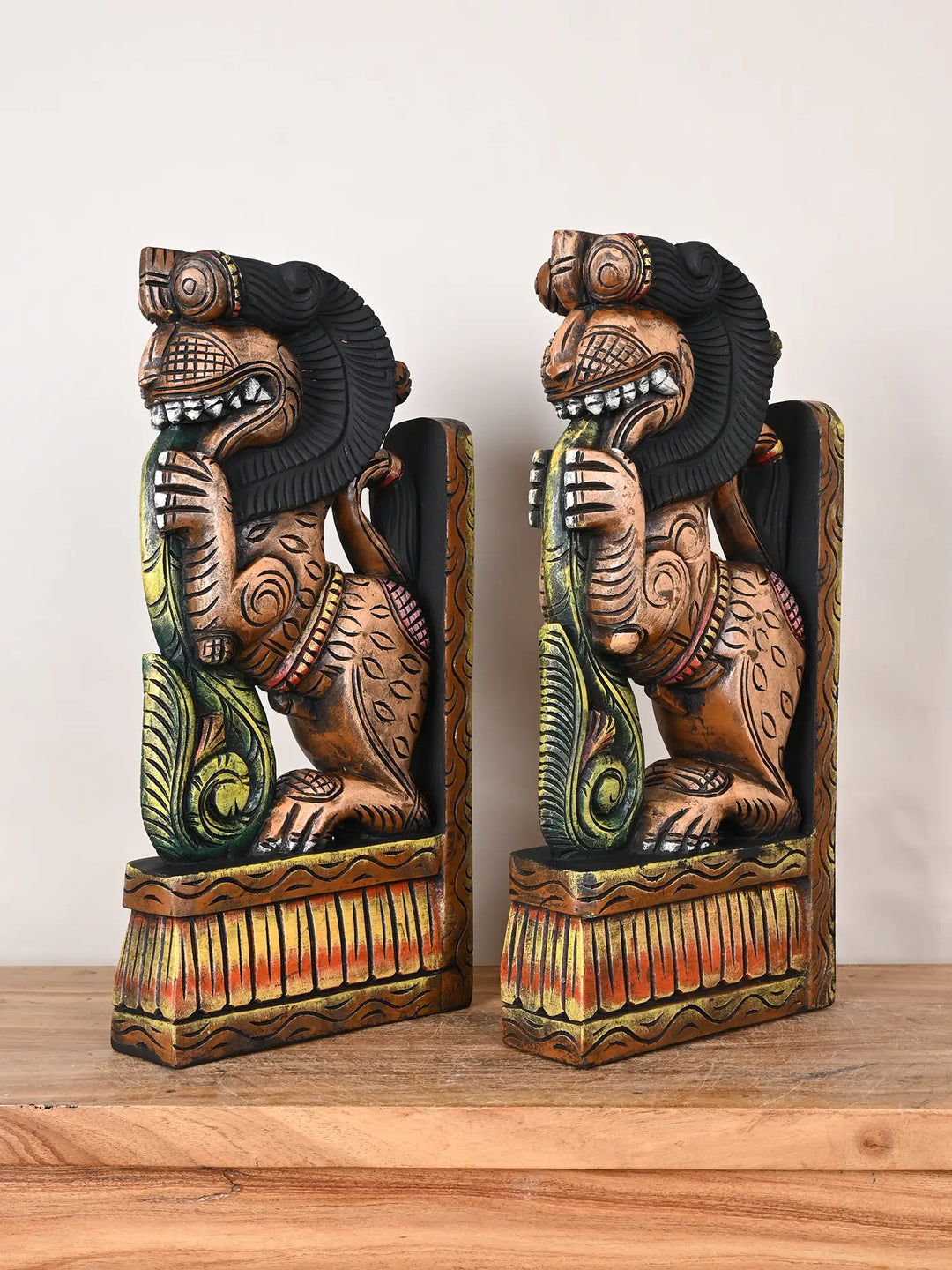 Pair of wooden Yali wall brackets