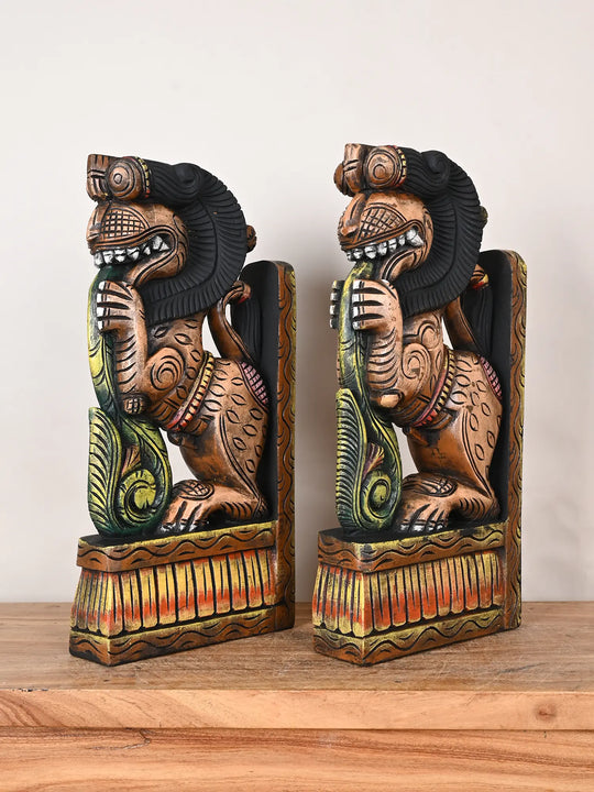 Pair of wooden Yali wall brackets